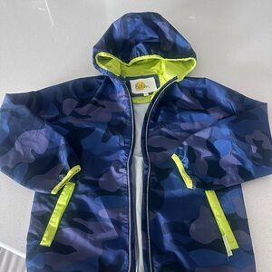 Boden Kids Blue Camo Raincoat with Neon Trim